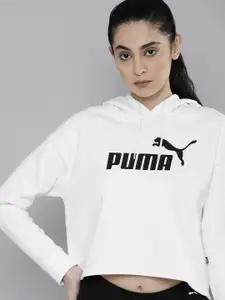 Puma Women White Printed Pure Cotton Hooded Sweatshirt