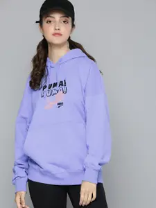 Puma Women Lavender Downtown Printed Oversized Fit Hooded Sweatshirt
