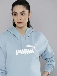 Puma Women Blue Printed Pure Cotton Hooded Sweatshirt