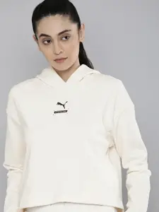 Puma Women Cream-Coloured Hooded Pure Cotton Sweatshirt
