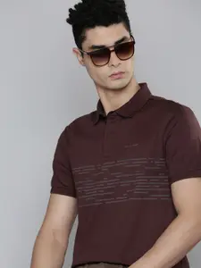 Levis Men Brown & Grey Abstract Print Polo Collar Regular Sleeves Pure Cotton T-shirt