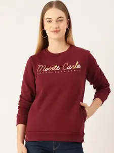 Monte Carlo Women Maroon Printed Sweatshirt