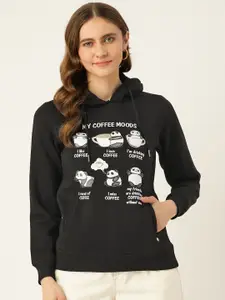 Monte Carlo Women Black Printed Hooded Sweatshirt
