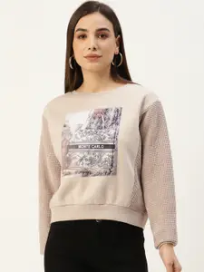 Monte Carlo Women Beige Graphic Print Sweatshirt