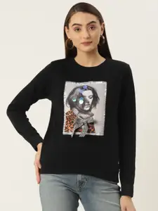 Monte Carlo Women Black & Grey Printed Sweatshirt