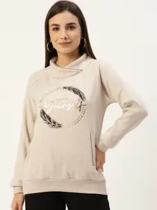 Monte Carlo Women Beige Typography Printed Sweatshirt