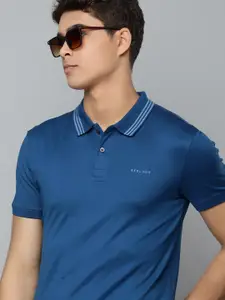 Levis Men Blue Solid Polo Collar Indigo Pure Cotton Slim Fit T-shirt