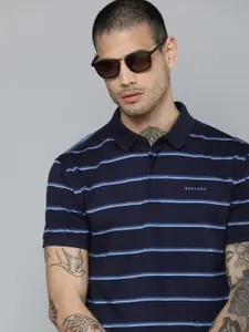 Levis Levis Men Navy Blue Striped Polo Collar Pure Cotton T-shirt