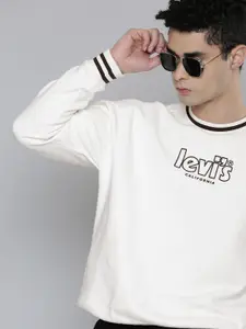 Levis Men Off White Brand Logo Print Relaxed Fit Sweatshirt