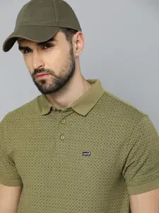 Levis Men Olive Green Printed Polo Collar T-shirt