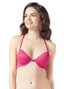 Amante Pink Solid Underwired Lightly Padded Demi Bra