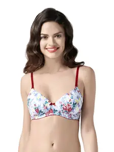 Amante White & Blue Printed Non-Wired Lightly Padded T-shirt Bra