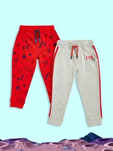 mothercare Boys Pack Of 2 Grey And Red Printed Pure Cotton Joggers