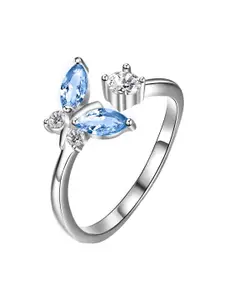 Yellow Chimes Silver-Plated White & Blue Crystal-Studded Finger Ring