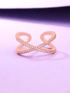 Yellow Chimes Rose Gold Plated Geometric Crystal Studded Adjustable Ring