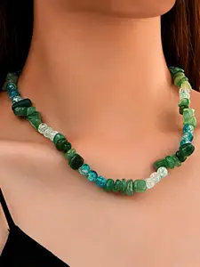 Yellow Chimes Green & Blue Bohemian Beaded Choker Necklace