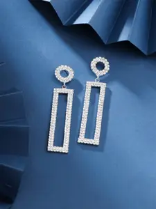 Yellow Chimes Silver Toned Crystal Studded Dangler Earrings