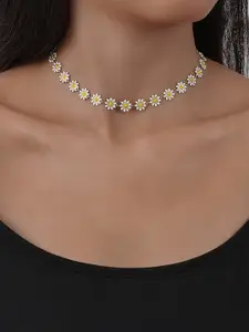 Yellow Chimes Gold-Toned & White Floral Pearl studded Choker Necklace