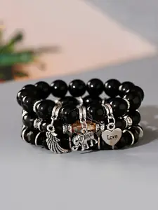 Yellow Chimes Black Multilayer Bohemian Stretchable Beads Bracelets