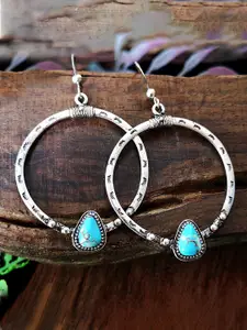 Unwind by Yellow Chimes Blue & Silver Toned Contemporary Stone Studded Drop Earrings