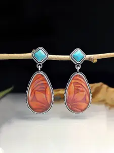 Unwind by Yellow Chimes Silver-Plated Blue Stone Studded  Drop Earring