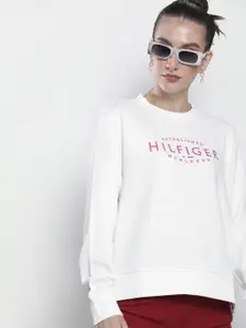 Tommy Hilfiger Women White & Pink Embroidered Sweatshirt