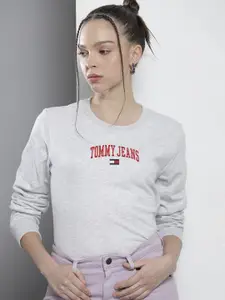 Tommy Hilfiger Women Grey Melange Embroidered Sweatshirt