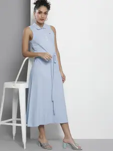 Tommy Hilfiger Blue Solid A-Line Midi Dress