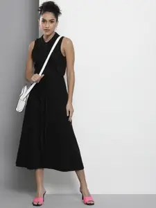 Tommy Hilfiger Women Black Solid A-Line Midi Dress