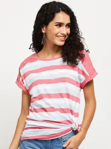 max Women Coral Striped Extended Sleeves T-shirt