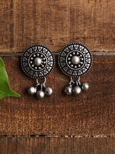 VENI Silver-Plated Contemporary Oxidised Drop Earrings