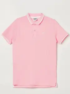 Fame Forever by Lifestyle Kids-Boys Pink Polo Collar Cotton Raw Edge T-shirt