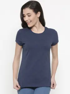 Jockey Women Blue Solid Round Neck T-shirt