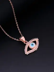 GIVA Women 925 Sterling Silver Rose-Gold-Plated Evil Eye Pendant With Link Chain