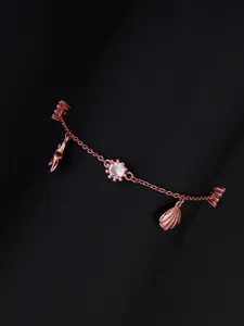 GIVA Women Rose Gold & Silver-Toned Sterling Silver Cubic Zirconia Rose Gold-Plated Charm Bracelet