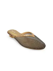 Mochi Women Gold-Toned Printed Mules Flats