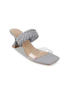 Mochi Grey Embellished Kitten Sandals