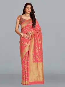 MONJOLIKA FASHION Pink & Gold-Toned Woven Design Zari Silk Blend Banarasi Saree