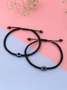 VIRAASI  Set of 2  Black & Blue Evil-Eye Beaded Anklet