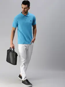 ONN Men Sapphire Blue Solid Polo Collar Raw Edge T-shirt