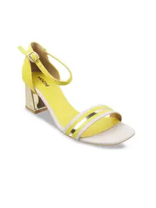 Mochi Yellow Colourblocked Block Sandals with Buckles