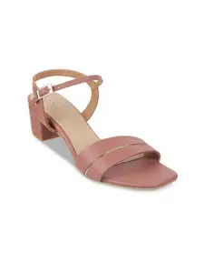 Mochi Peach-Coloured Block Sandals with Buckles