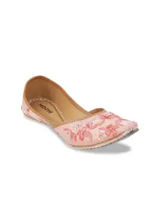 Mochi Women Pink Embroidered Flats