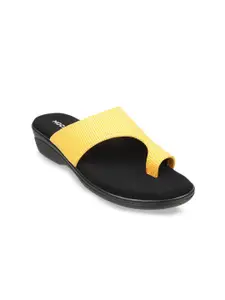 Mochi Women Yellow Solid One Toe Flats