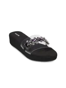 Mochi Women Black Embellished Wedge Sandals