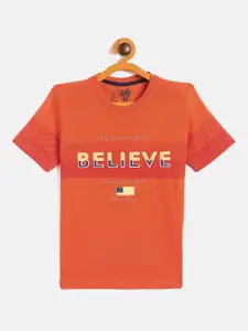 Duke Boys Orange Typography Printed Applique Slim Fit T-shirt