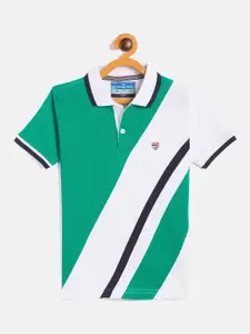 Duke Boys Green Colourblocked Polo Collar Slim Fit T-shirt