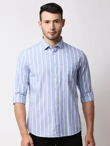 Basics Men Blue Slim Fit Striped Casual Shirt