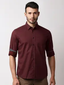 Basics Men Maroon Slim Fit  100% Cotton Casual Shirt