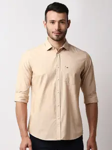 Basics Men Beige Slim Fit Pure Cotton Casual Shirt
